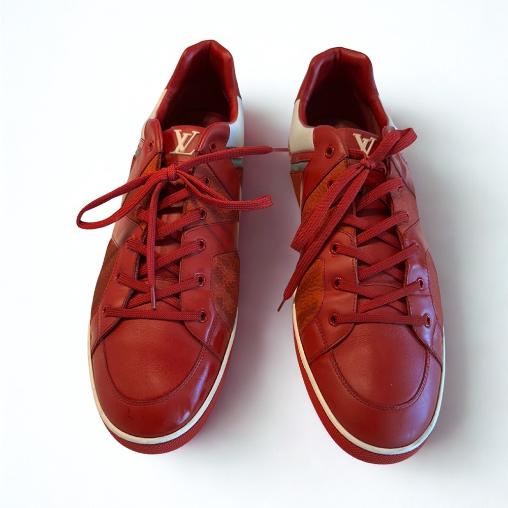 Louis Vuitton Red and White Men's Sneakers - Picture 2 of 6